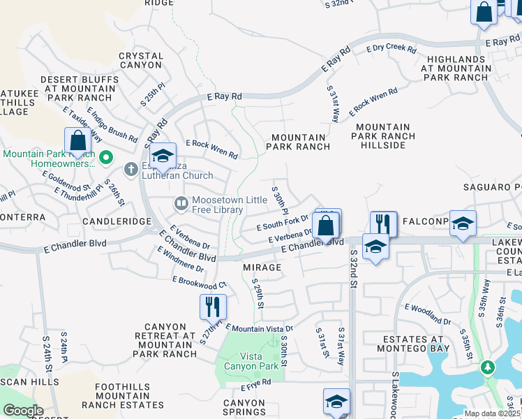 map of restaurants, bars, coffee shops, grocery stores, and more near 15229 South 30th Street in Phoenix