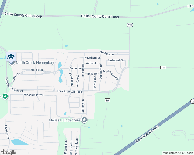 map of restaurants, bars, coffee shops, grocery stores, and more near 3517 Holly Road in Melissa
