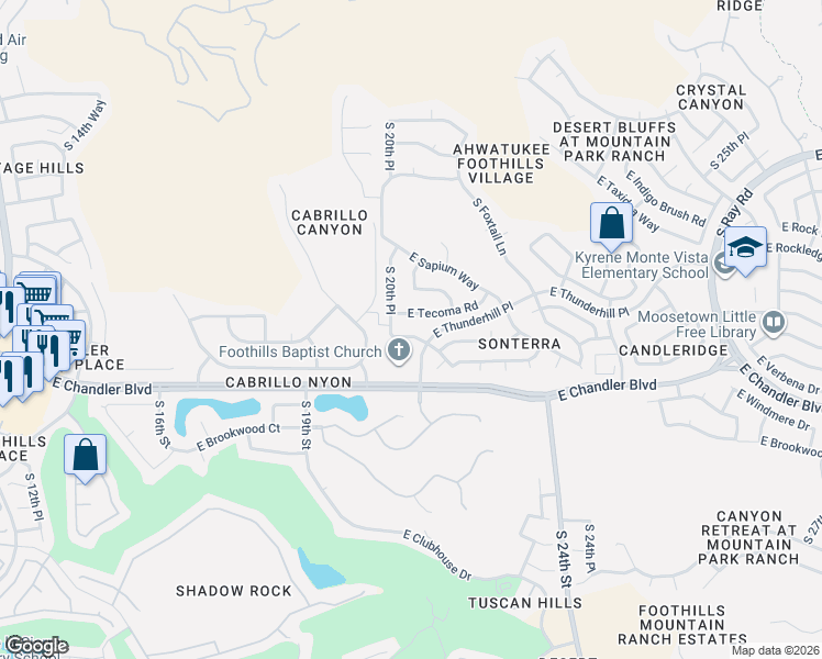 map of restaurants, bars, coffee shops, grocery stores, and more near 2026 East Tecoma Road in Phoenix