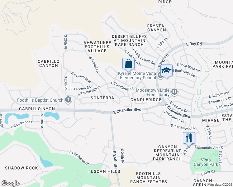 map of restaurants, bars, coffee shops, grocery stores, and more near 2415 East Cathedral Rock Drive in Phoenix