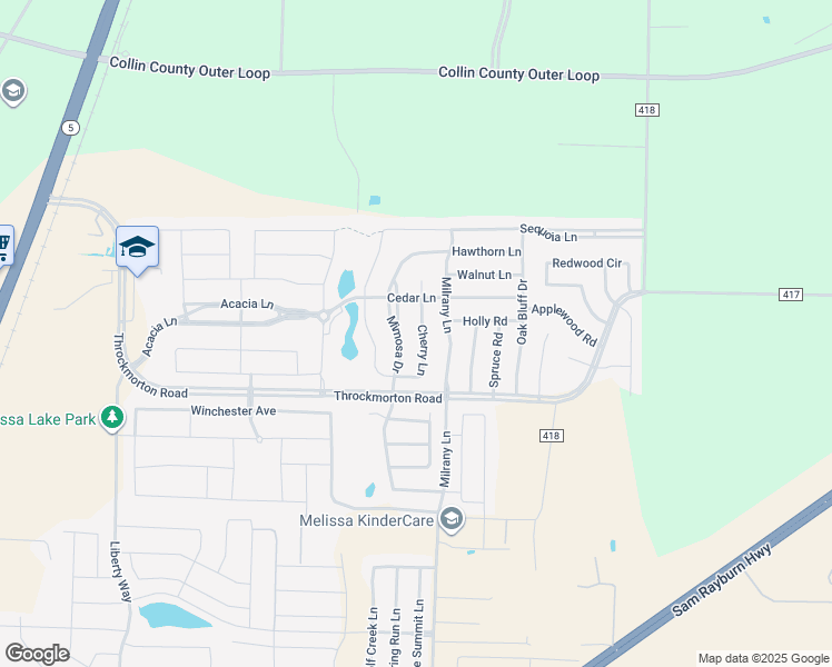 map of restaurants, bars, coffee shops, grocery stores, and more near 4309 Cherry Lane in Melissa