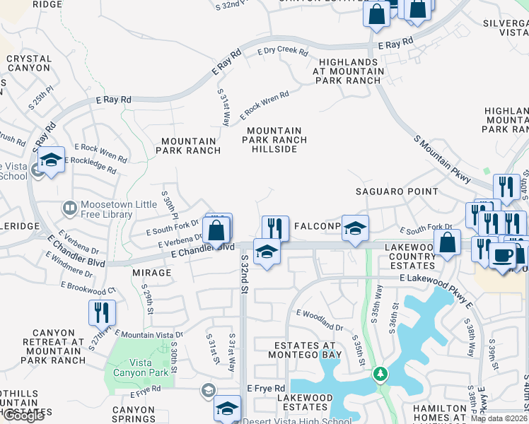 map of restaurants, bars, coffee shops, grocery stores, and more near 15200 South 33rd Place in Phoenix