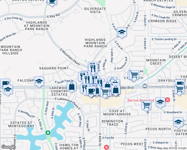 map of restaurants, bars, coffee shops, grocery stores, and more near 3968 East White Aster Street in Phoenix