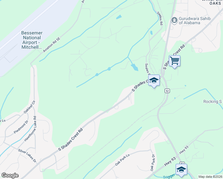 map of restaurants, bars, coffee shops, grocery stores, and more near 4376 South Shades Crest Road in Bessemer