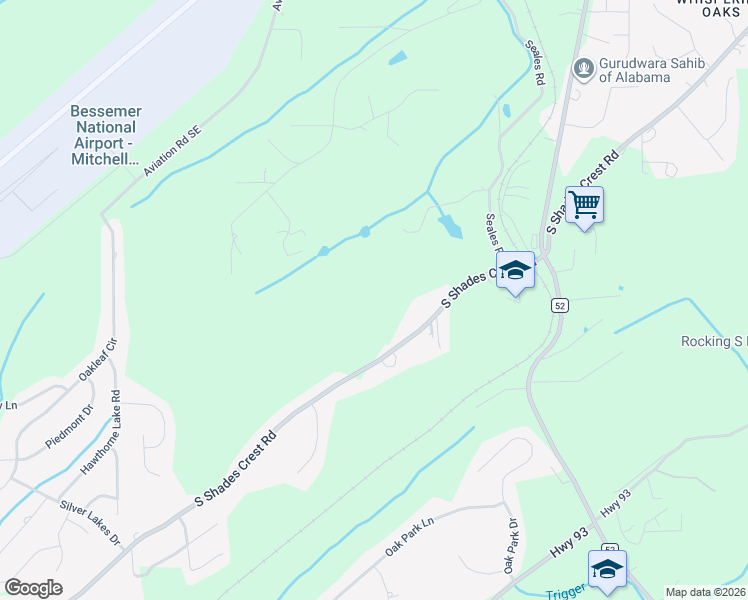 map of restaurants, bars, coffee shops, grocery stores, and more near 4376 South Shades Crest Road in Bessemer