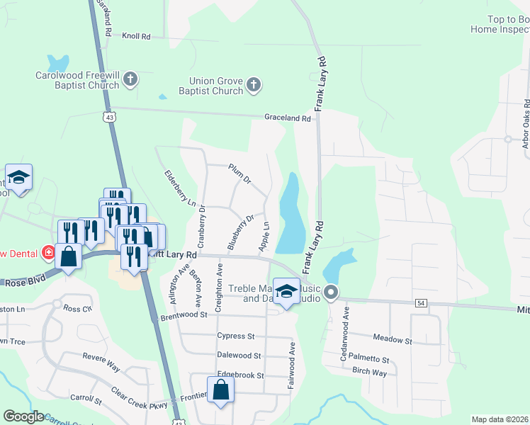map of restaurants, bars, coffee shops, grocery stores, and more near 13627 Apple Lane in Northport