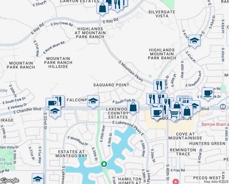 map of restaurants, bars, coffee shops, grocery stores, and more near 15414 South 38th Street in Phoenix