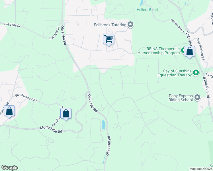 map of restaurants, bars, coffee shops, grocery stores, and more near 6 Country Glen Road in Fallbrook