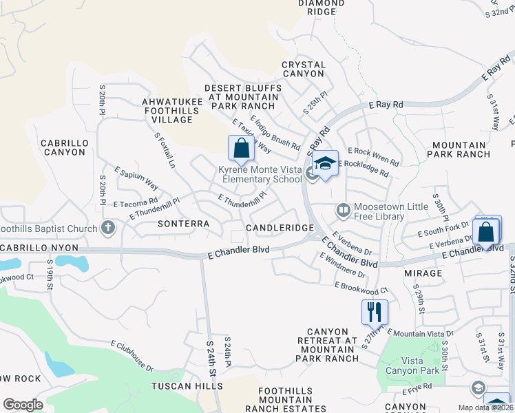 map of restaurants, bars, coffee shops, grocery stores, and more near 2528 East Cathedral Rock Drive in Phoenix