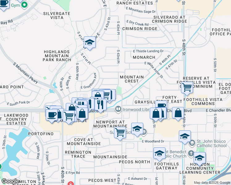 map of restaurants, bars, coffee shops, grocery stores, and more near 4313 East Raven Road in Phoenix