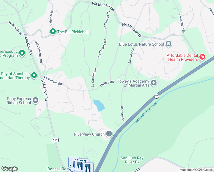 map of restaurants, bars, coffee shops, grocery stores, and more near 4422 Fallsbrae Road in Fallbrook