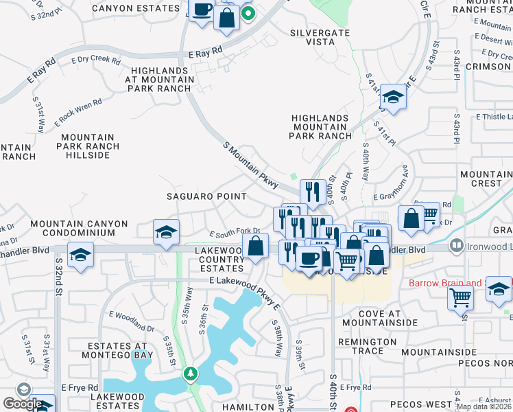 map of restaurants, bars, coffee shops, grocery stores, and more near 3929 East Graythorn Street in Phoenix