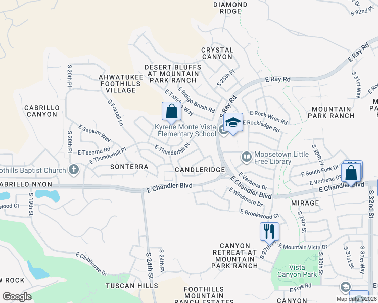 map of restaurants, bars, coffee shops, grocery stores, and more near 2528 East Cathedral Rock Drive in Phoenix