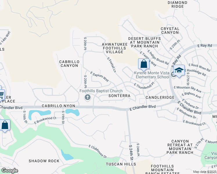 map of restaurants, bars, coffee shops, grocery stores, and more near 2151 East Tecoma Road in Phoenix
