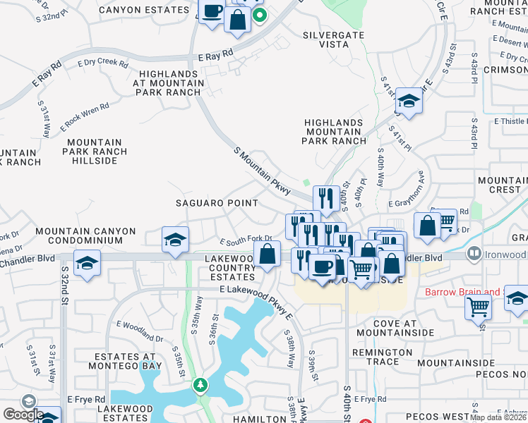 map of restaurants, bars, coffee shops, grocery stores, and more near 3929 East Graythorn Street in Phoenix