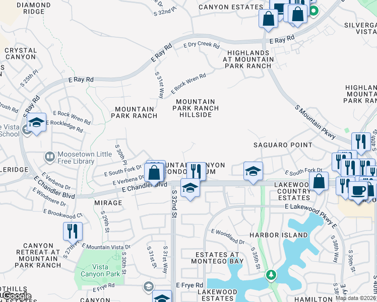 map of restaurants, bars, coffee shops, grocery stores, and more near 15200 South 33rd Place in Phoenix