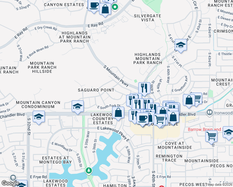 map of restaurants, bars, coffee shops, grocery stores, and more near 3929 East Graythorn Street in Phoenix