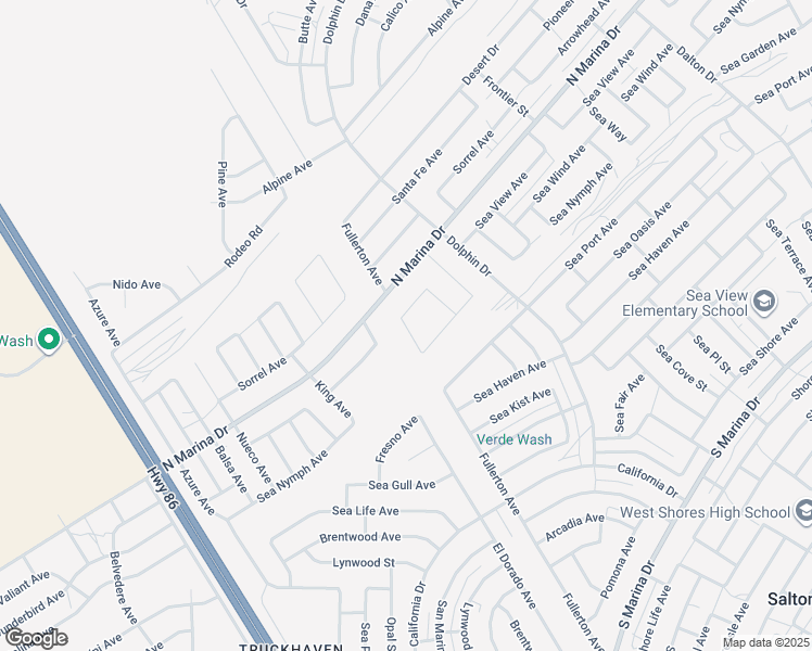 map of restaurants, bars, coffee shops, grocery stores, and more near Fullerton Avenue in Salton City