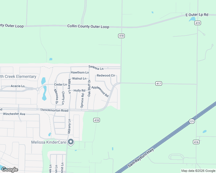 map of restaurants, bars, coffee shops, grocery stores, and more near 4307 Sycamore Road in Melissa