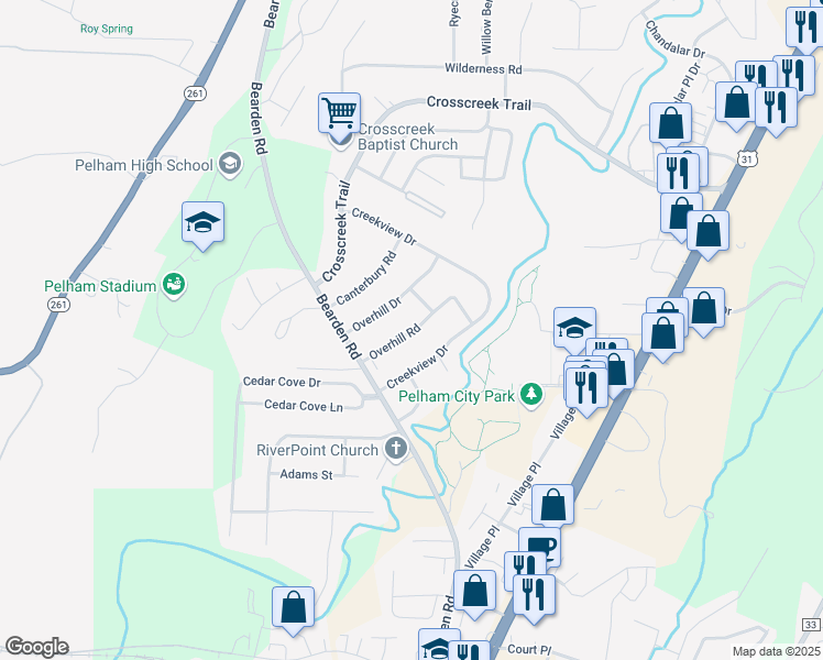 map of restaurants, bars, coffee shops, grocery stores, and more near 528 Overhill Road in Pelham