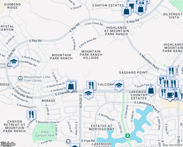 map of restaurants, bars, coffee shops, grocery stores, and more near 15200 South 33rd Place in Phoenix