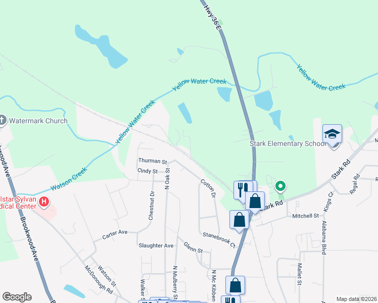 map of restaurants, bars, coffee shops, grocery stores, and more near 196 Charlie Sheppard Road in Jackson