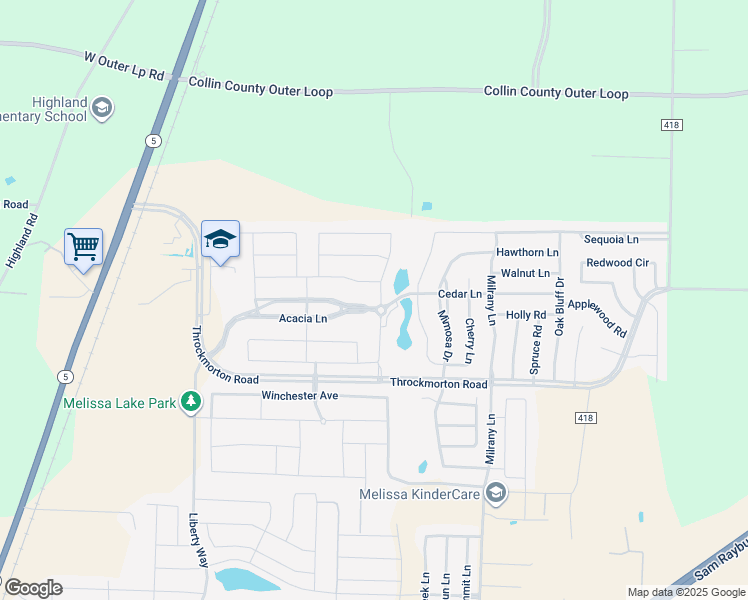 map of restaurants, bars, coffee shops, grocery stores, and more near 4401 Sage Lane in Melissa
