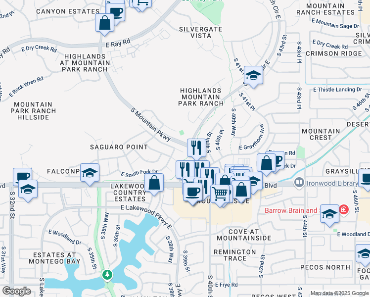 map of restaurants, bars, coffee shops, grocery stores, and more near 3968 East White Aster Street in Phoenix