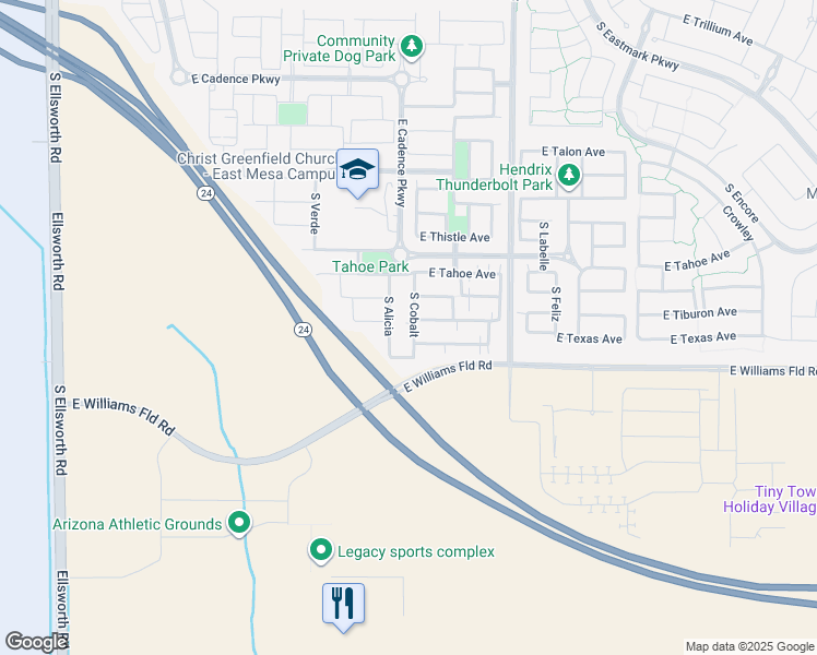 map of restaurants, bars, coffee shops, grocery stores, and more near 5939 South Cobalt in Mesa