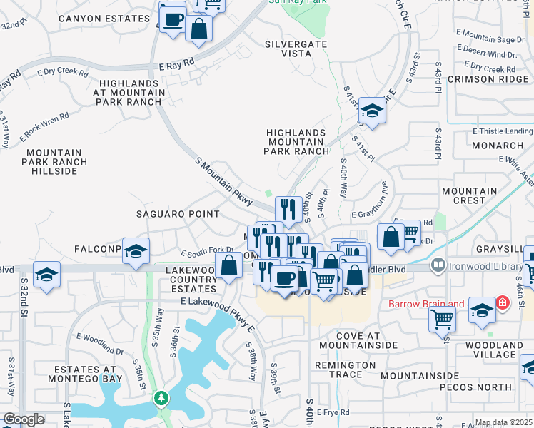 map of restaurants, bars, coffee shops, grocery stores, and more near 3947 East White Aster Street in Phoenix