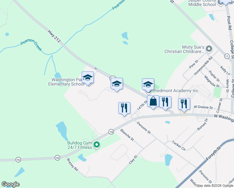 map of restaurants, bars, coffee shops, grocery stores, and more near 223 Georgia 212 in Monticello