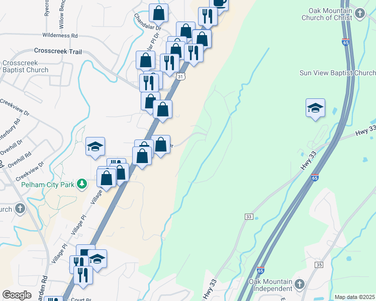 map of restaurants, bars, coffee shops, grocery stores, and more near 118 Crestmont Lane in Pelham