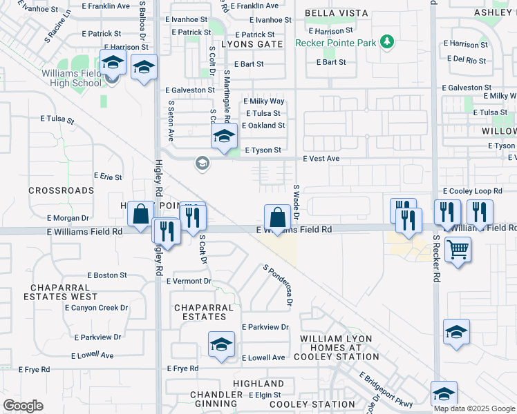 map of restaurants, bars, coffee shops, grocery stores, and more near 3416 East Clifton Avenue in Gilbert