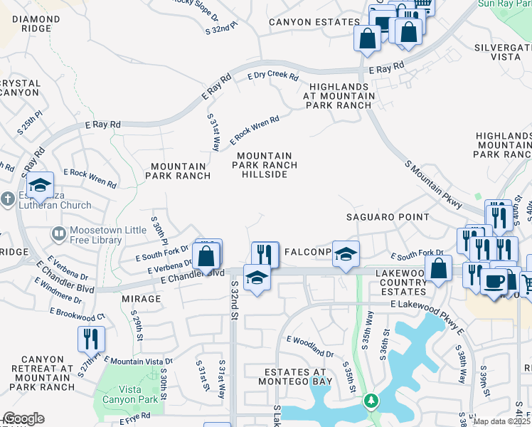 map of restaurants, bars, coffee shops, grocery stores, and more near 3236 East Chandler Boulevard in Phoenix
