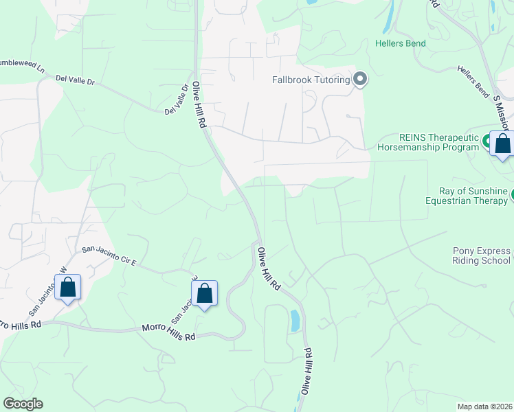 map of restaurants, bars, coffee shops, grocery stores, and more near 1 Saddle Creek Road in Fallbrook