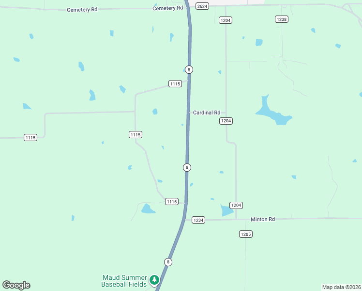 map of restaurants, bars, coffee shops, grocery stores, and more near 9238 Texas 8 in Maud