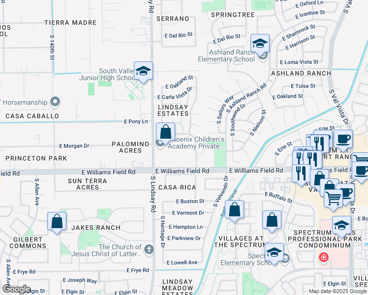 map of restaurants, bars, coffee shops, grocery stores, and more near 2276 South Porter Street in Gilbert