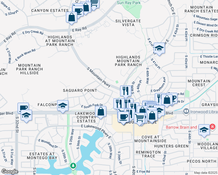 map of restaurants, bars, coffee shops, grocery stores, and more near 15068 South 39th Street in Phoenix