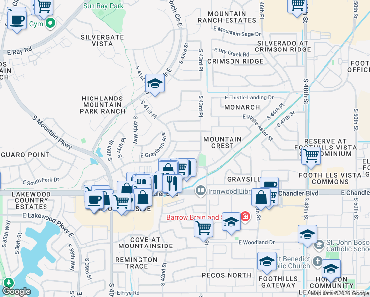 map of restaurants, bars, coffee shops, grocery stores, and more near 4206 East Graythorn Avenue in Phoenix