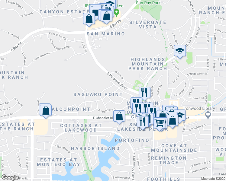 map of restaurants, bars, coffee shops, grocery stores, and more near 3834 East Cathedral Rock Drive in Phoenix