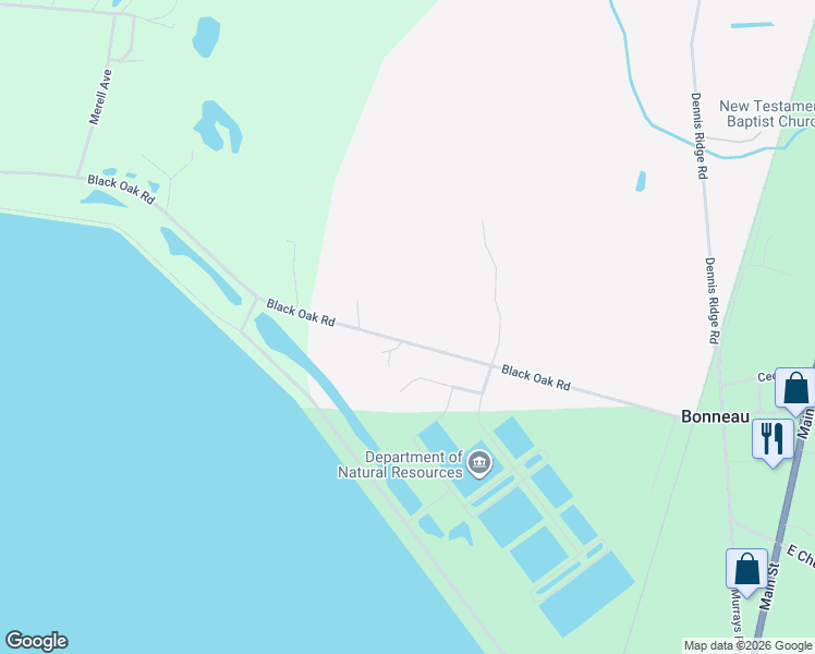 map of restaurants, bars, coffee shops, grocery stores, and more near 400 Black Oak Road in Bonneau