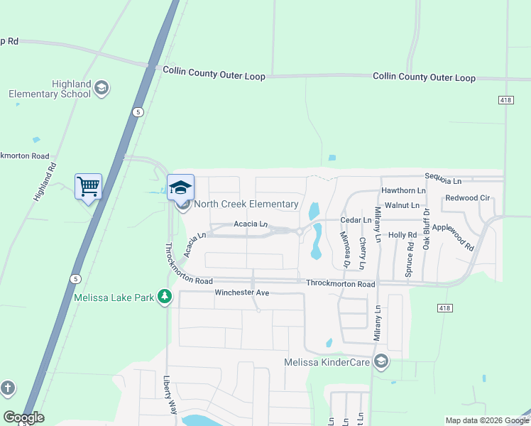 map of restaurants, bars, coffee shops, grocery stores, and more near 3002 Mulberry Avenue in Melissa