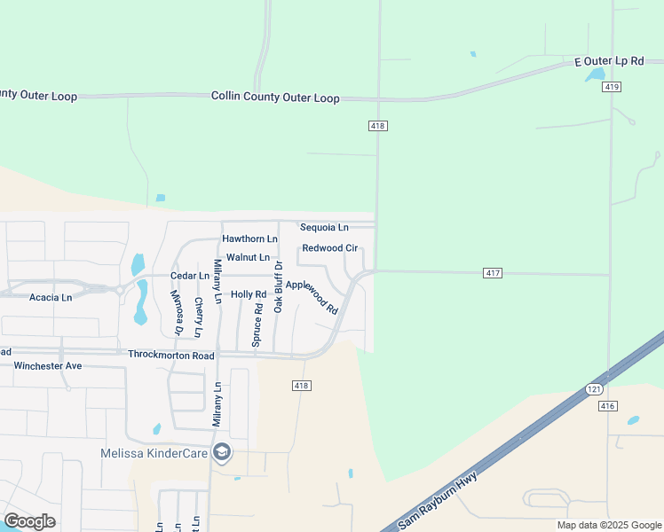 map of restaurants, bars, coffee shops, grocery stores, and more near 4408 Sycamore Road in Melissa