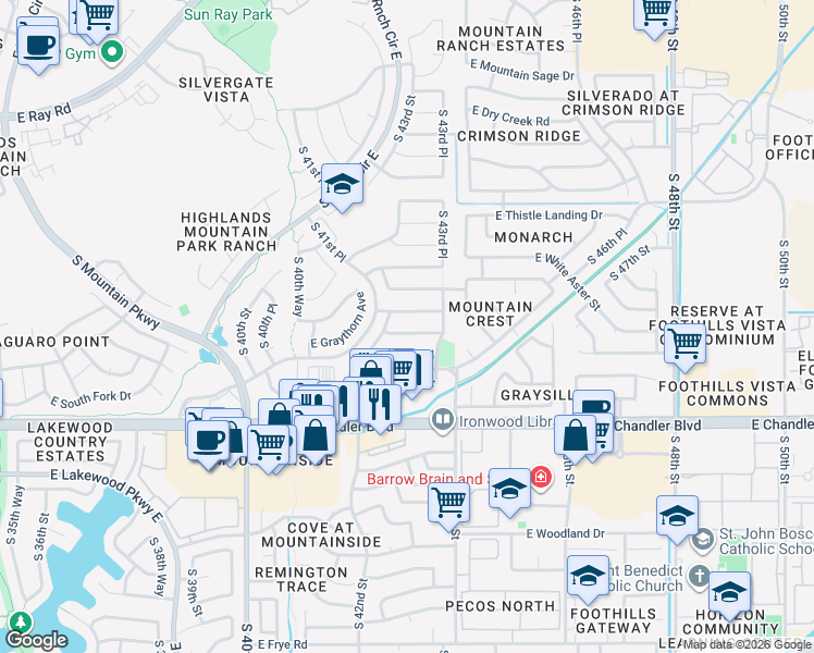 map of restaurants, bars, coffee shops, grocery stores, and more near 4206 East Graythorn Avenue in Phoenix