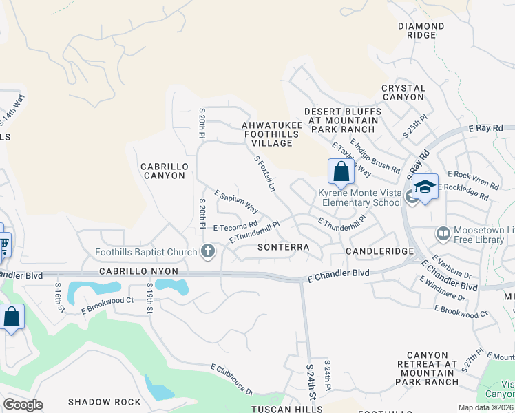 map of restaurants, bars, coffee shops, grocery stores, and more near 2138 East Sapium Way in Phoenix