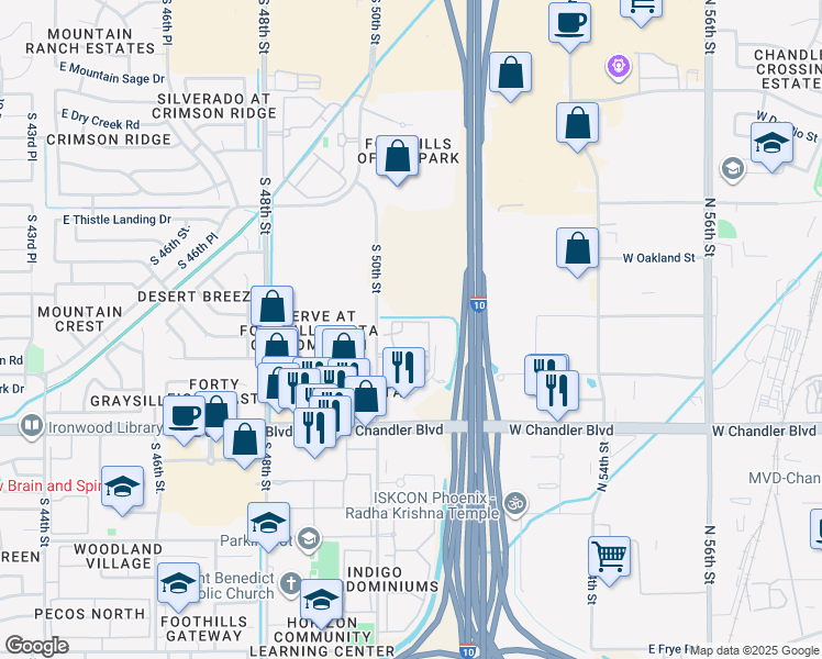 map of restaurants, bars, coffee shops, grocery stores, and more near 15251 South 50th Street in Phoenix