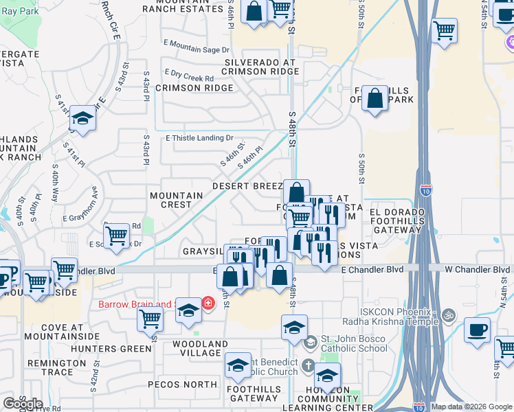 map of restaurants, bars, coffee shops, grocery stores, and more near 4725 East Thunderhill Place in Phoenix