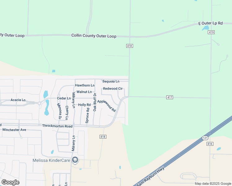 map of restaurants, bars, coffee shops, grocery stores, and more near 4411 Blackberry Road in Melissa