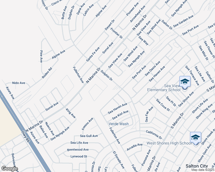 map of restaurants, bars, coffee shops, grocery stores, and more near Sea Life Avenue in Salton City