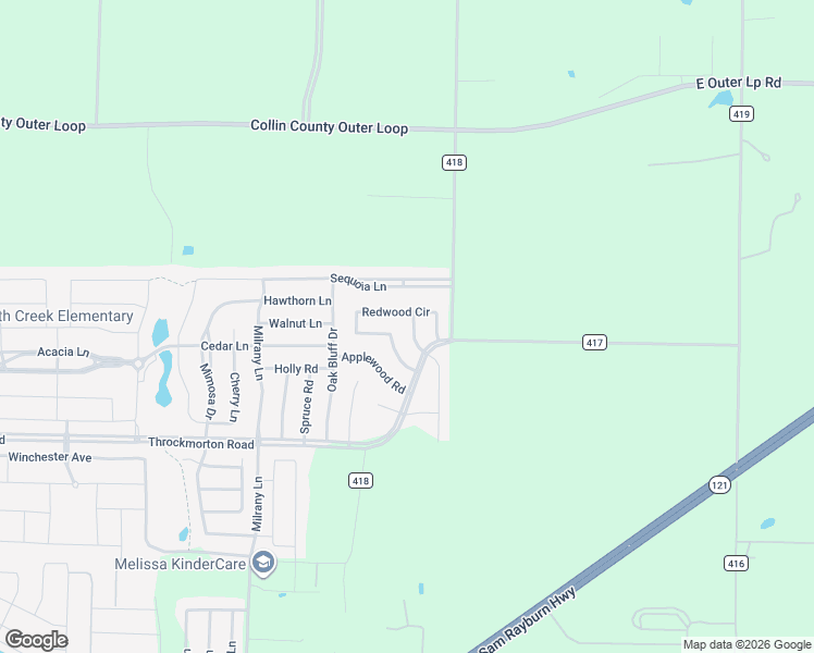 map of restaurants, bars, coffee shops, grocery stores, and more near 3704 Redwood Circle in Melissa